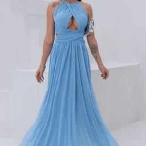 Vestido longo de tule cruzado