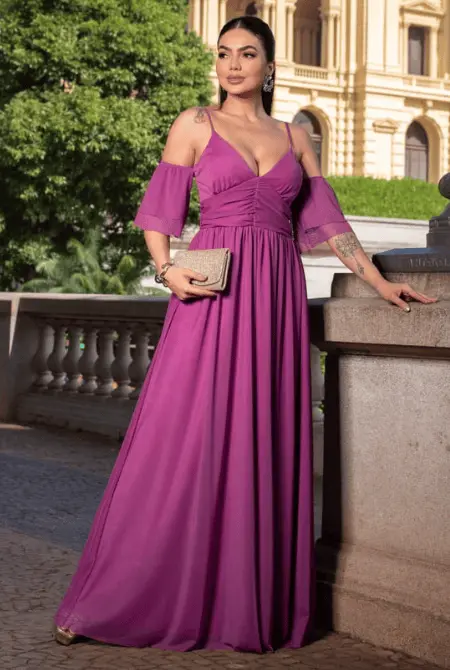 Vestido longo de tule manguinha - Imagem 2