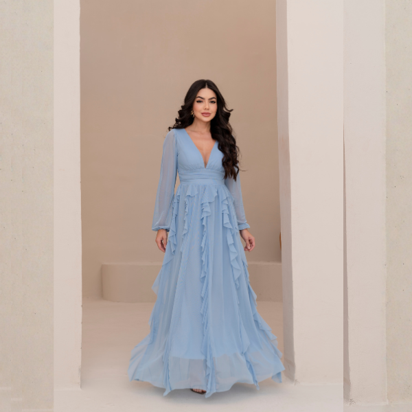 Vestido De Tule Seria Com Manga